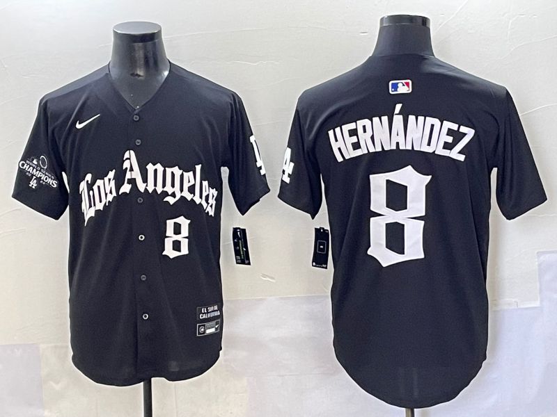 Men 2025 Los Angeles Dodgers #8 Hernandez Black Five generations Joint Name Nike MLB Jersey style 6